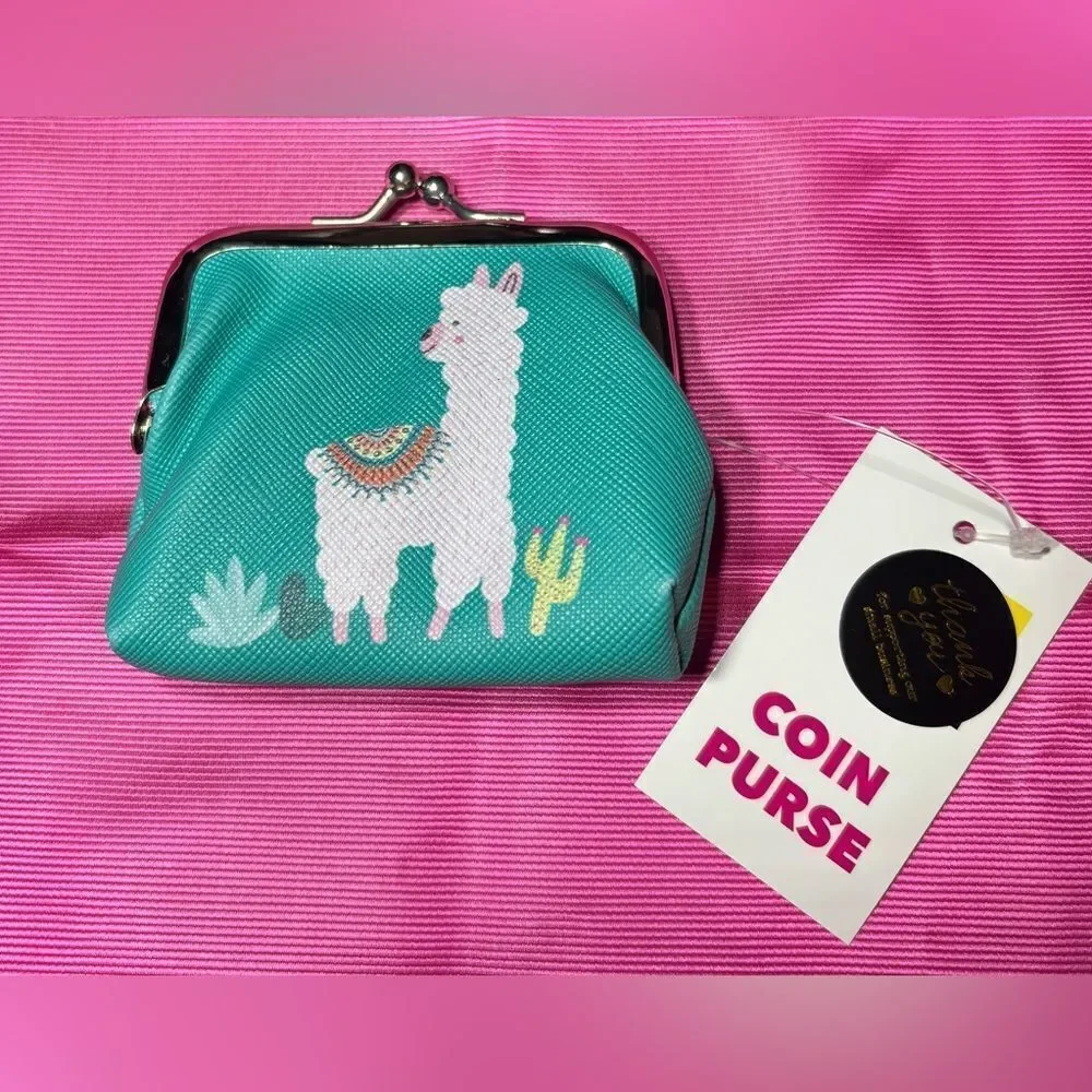 New! Cute Cartoon Llama Kisslock Coin Purse Small Gift Storage Bag 3” x 3.75” NW